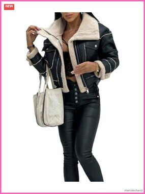 Faux Leather Sherpa Lined Moto Bomber Jacket Winter Aviator Coat